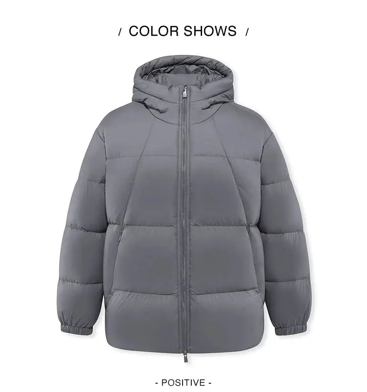 Semir men's gray hooded down jacket, quilted puffer with front zip - Simples Market