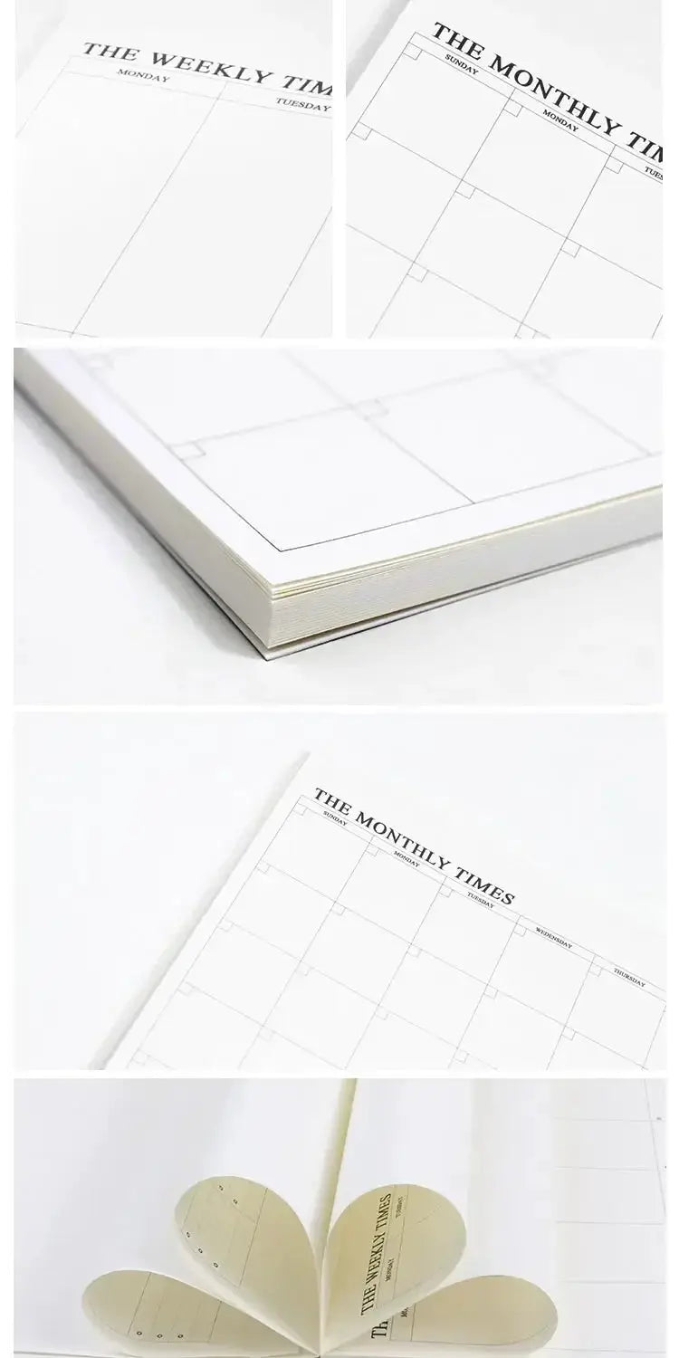 Weekly planner notebook, white, undated, with monthly and weekly calendar grids, Simples Market.