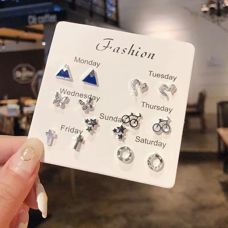 New S925 Silver Needle Stud Earrings Set For Women Girls Simple Cute Exquisite Mini Jewelry Gift Wholesale Direct Sales