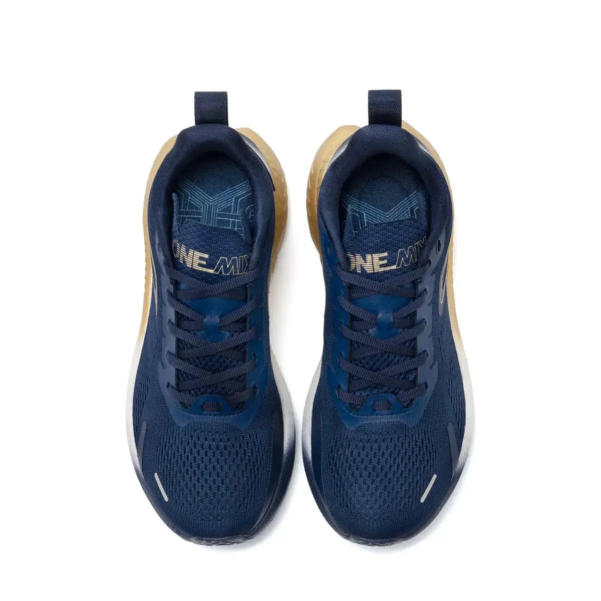 ONEMIX navy blue breathable mesh running shoes, pair for men and women, casual fitness sneakers.