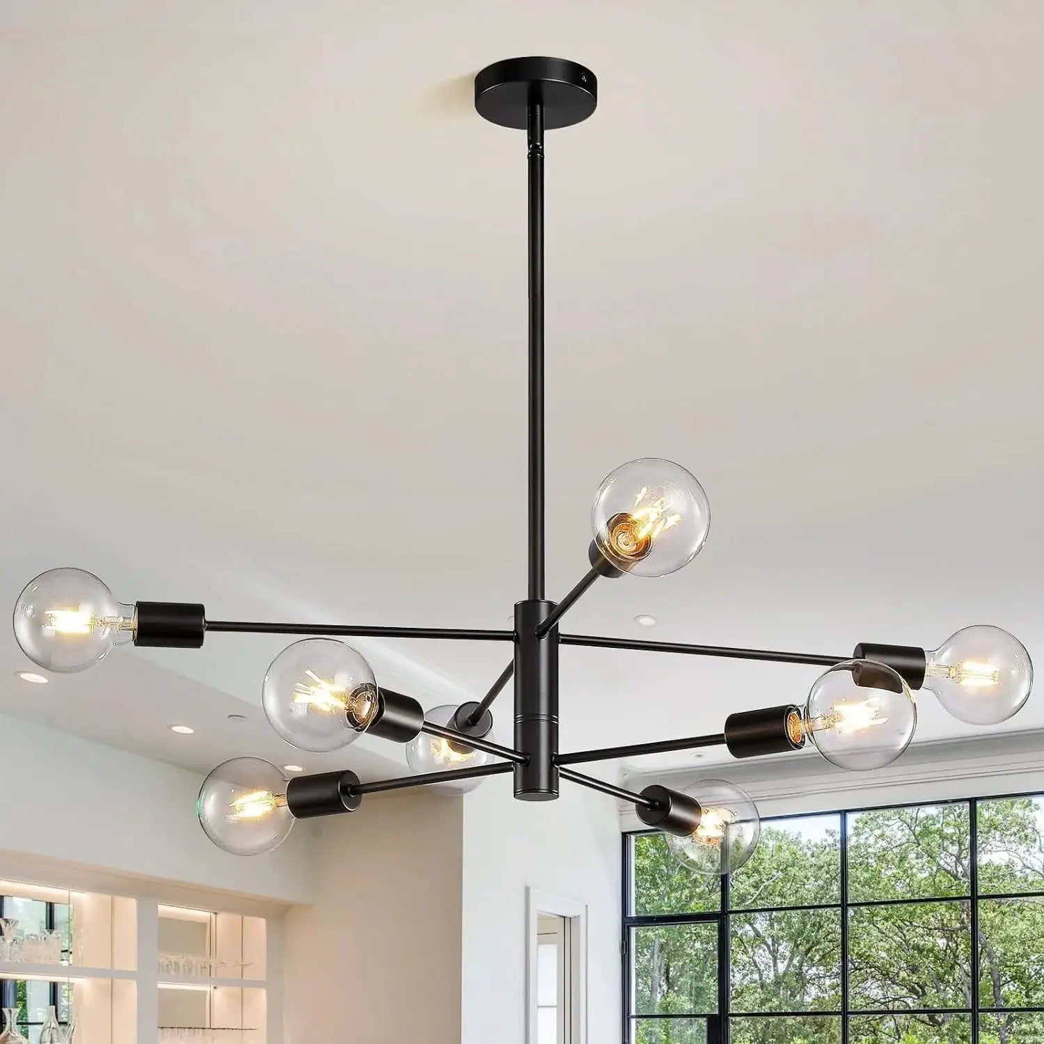 Nordic LED chandelier pendant by Simples Market, black metal with clear glass bulbs