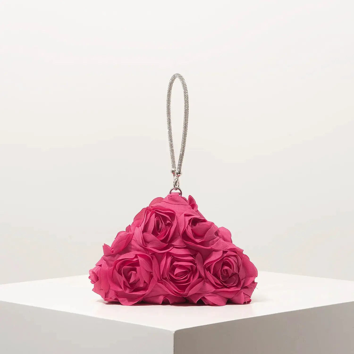 Pink floral mini purse with sparkling silver chain strap