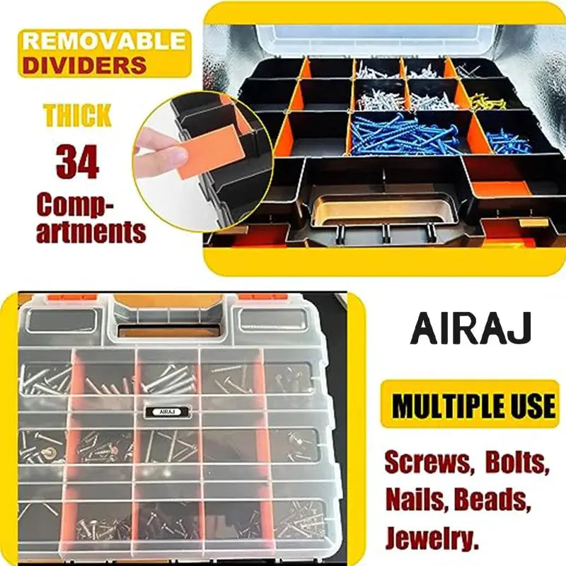 AIRAJ small parts organizer, 34 compartments, double-sided with removable dividers, Simples Market brand