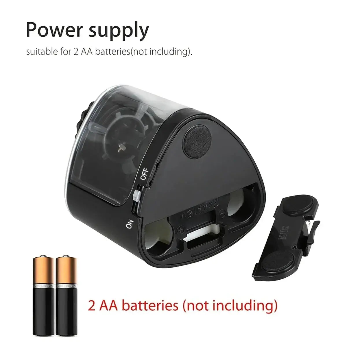 Simples Market desktop electric pencil sharpener, black with transparent hopper; requires 2 AA batteries (not included)