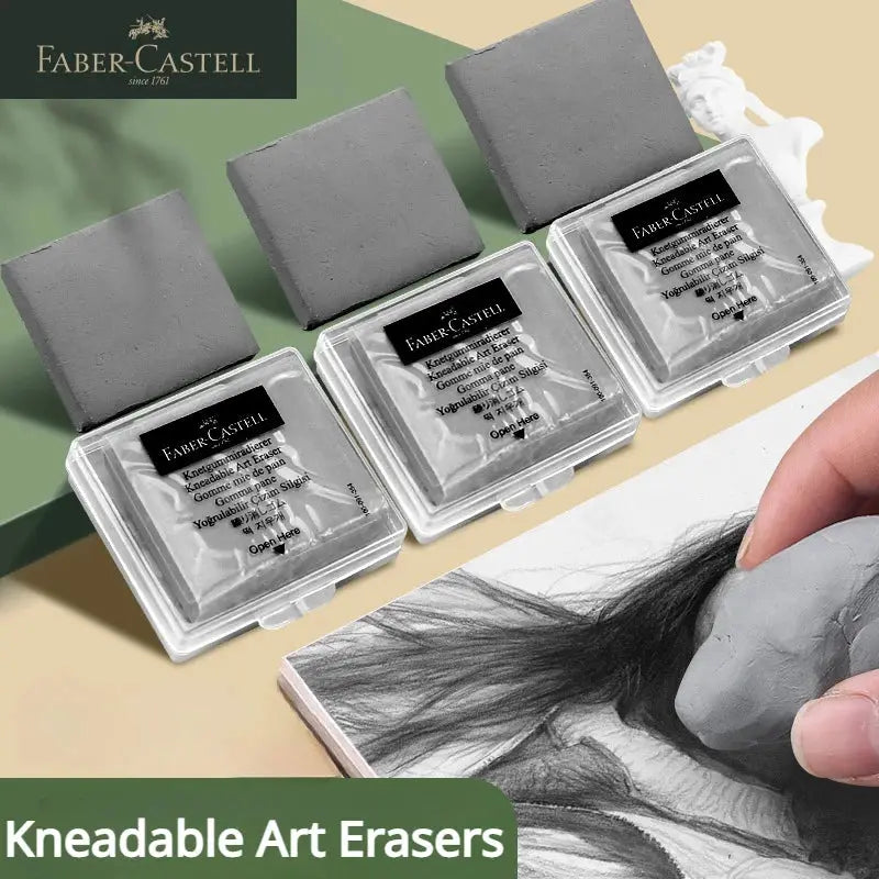 Faber-Castell kneaded art erasers, gray, 3-pack in clear plastic boxes