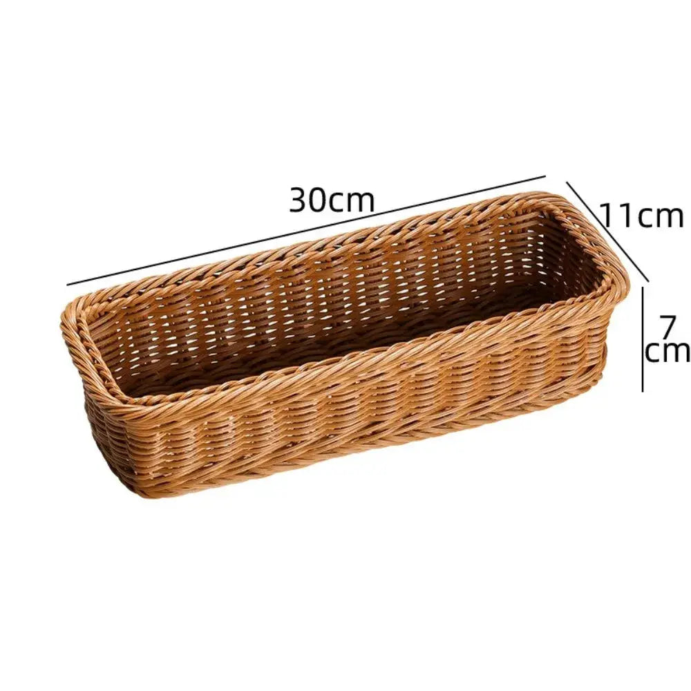 Simples Market imitation rattan storage basket, brown faux-wicker rectangular basket for bread/fruit, desk decor