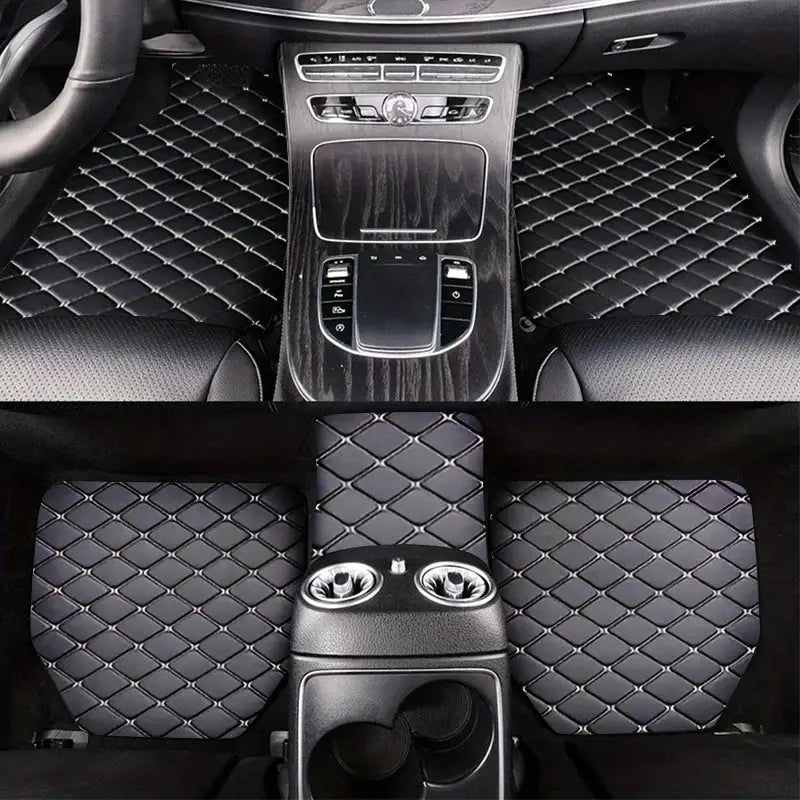 Universal PU leather car floor mats, 5-piece quilted set, black waterproof dust-proof interior mats by Simples Market
