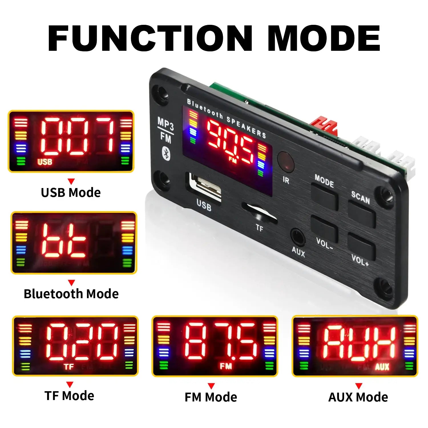50W Bluetooth 5.0 DIY MP3 WAV Decoder Board for Car Audio DC 12V USB TF Card Slot FM with Mic