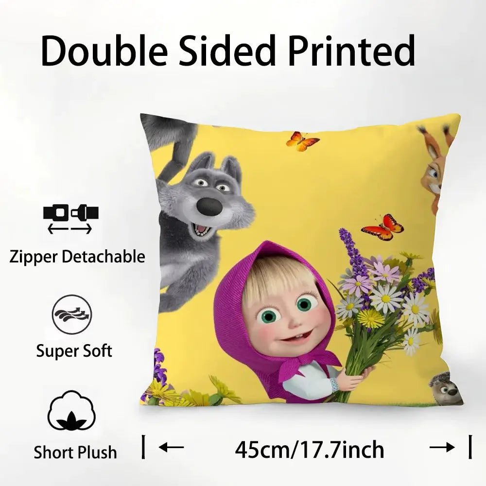 Masha and the Bear pillow case, Simples Market, yellow double-sided print, zipper detachable, plush short pile.