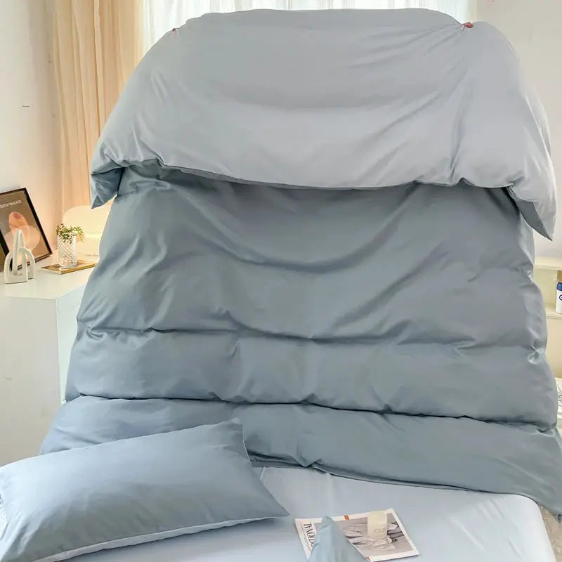 Simples Market 4-piece solid blue-gray brush fabric bed set with duvet cover, pillowcases, and bed sheet