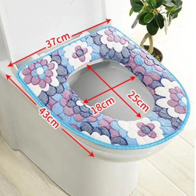 Toilet seat cover by Simples Market, plush floral multicolor pattern, waterproof universal fit.