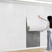 Self-Adhesive 3D Linen Foam Wallpaper by Simples Market in white, moisture-proof wall covering.
