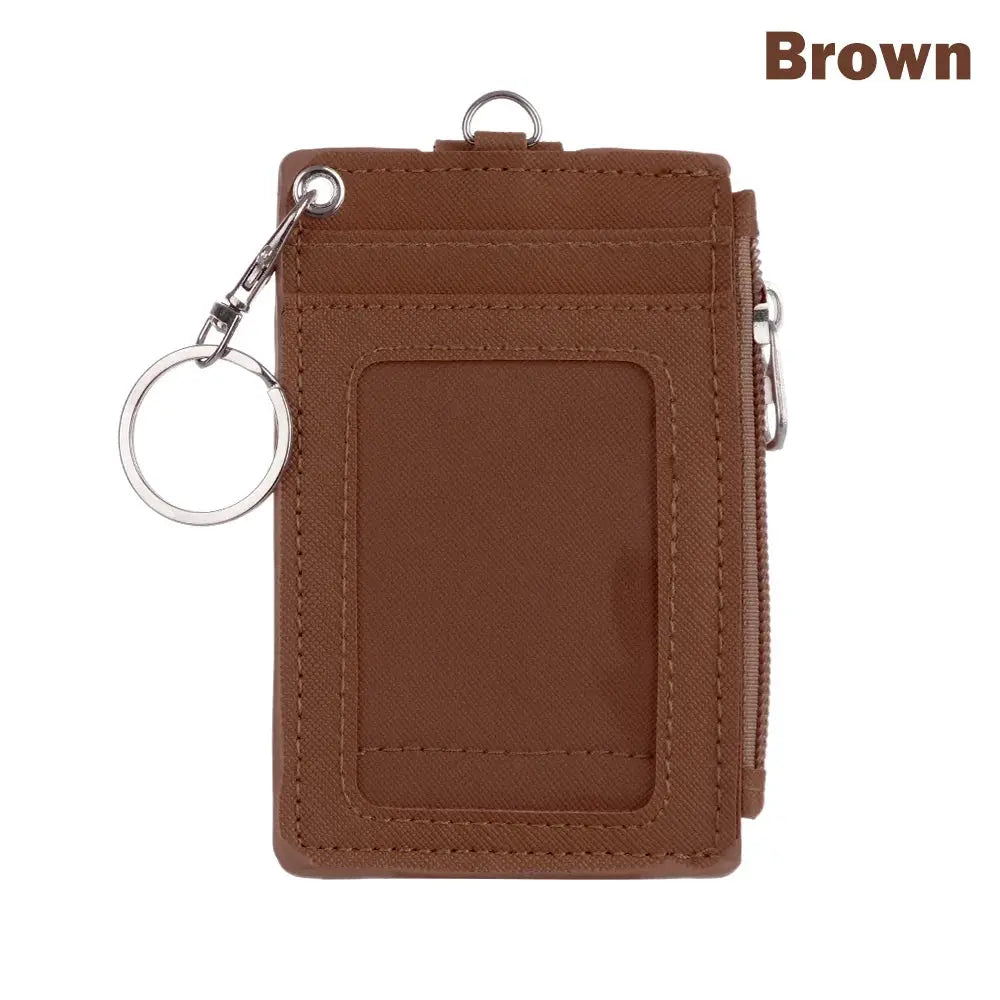 Brown PU leather ID card holder with transparent window, coin purse and keyring by Simples Market