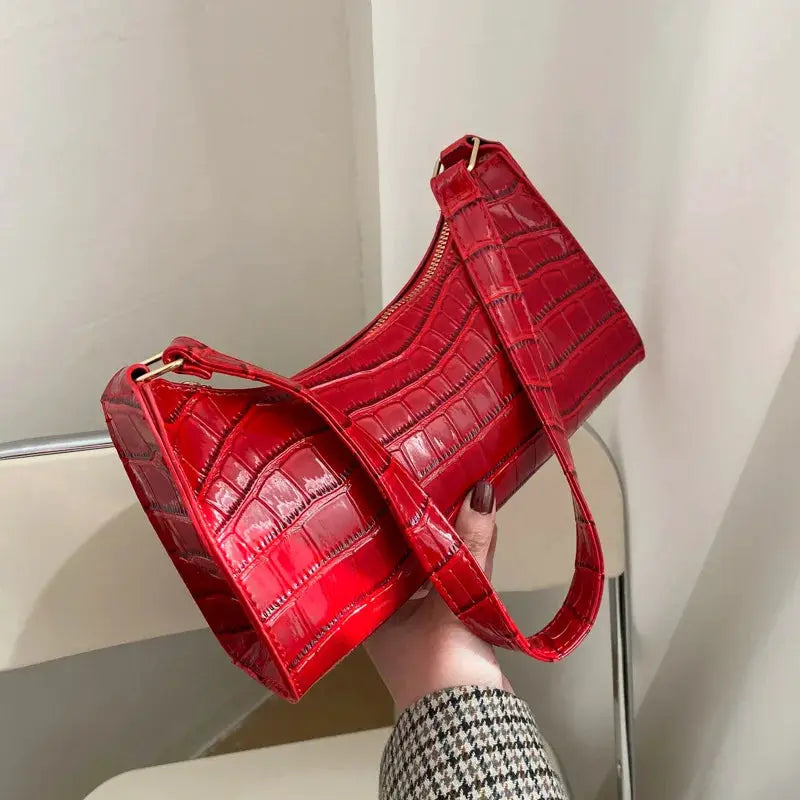 Red PU leather handbag for women, alligator-pattern, small underarm messenger purse by Simples Market