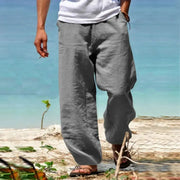 Men's Beach Pants Breathable Loose Straight Trousers Summer Casual Solid Color Japanese Streetwear