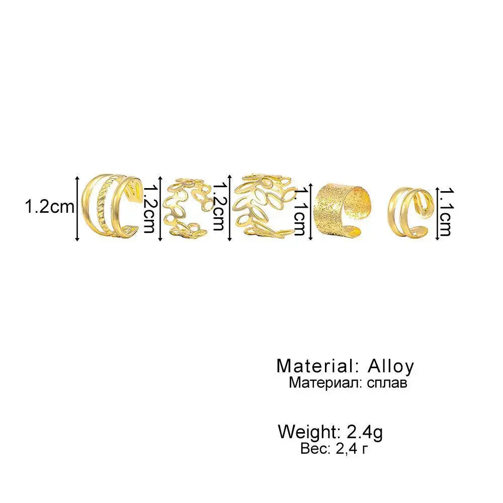 5 Piece Set Retro Leaf Geometric Ear Cuffs Non Piercing Ear Clips Unisex Boho Summer Jewelry