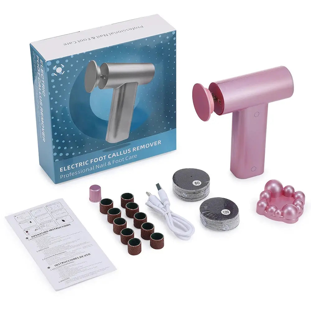 Simples Market electric foot callus remover kit with pink handheld grinder, sanding discs, replacement sandpapers