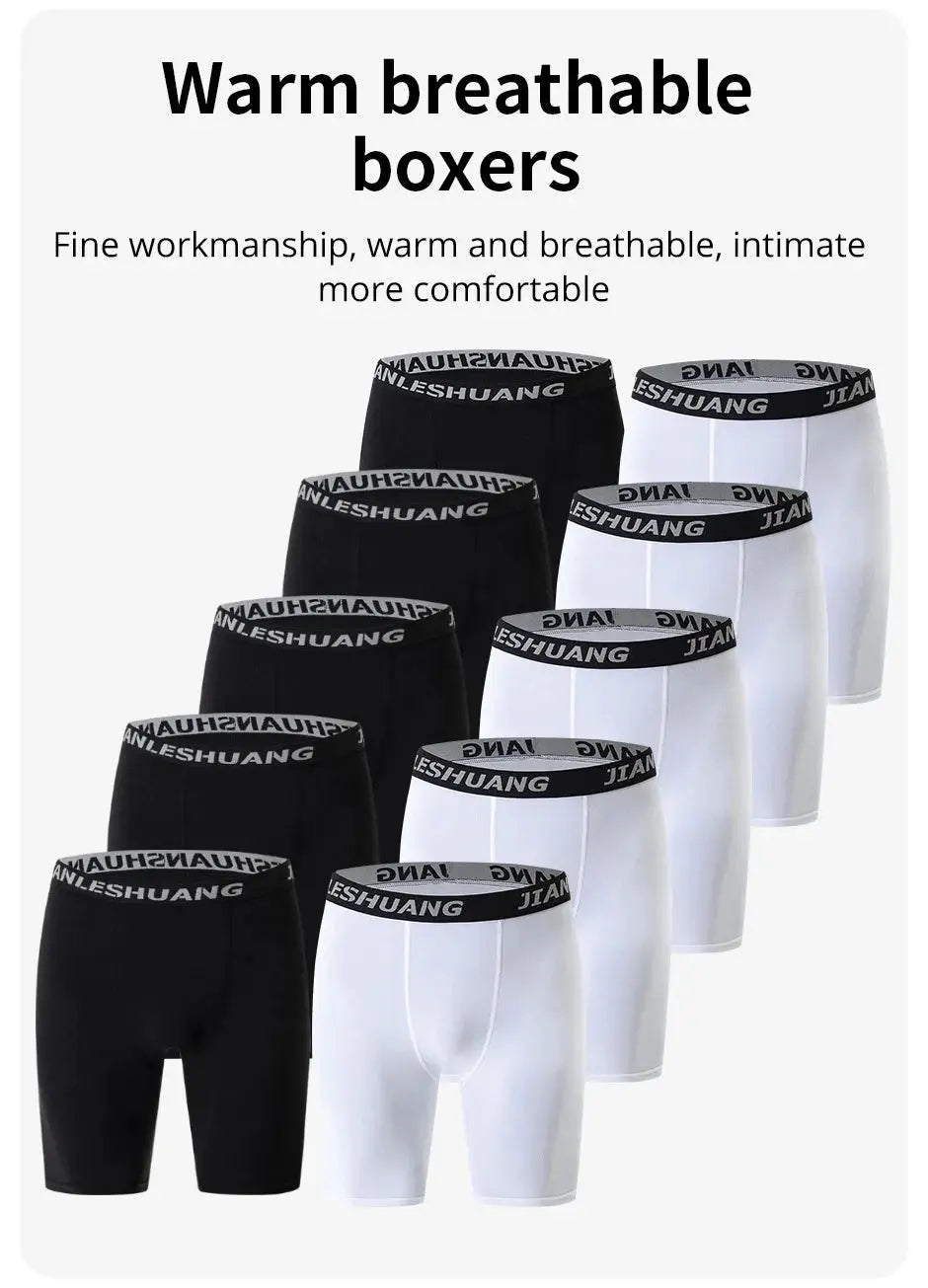 Men's long boxer shorts, 10-pack in black and white with elastic waistband