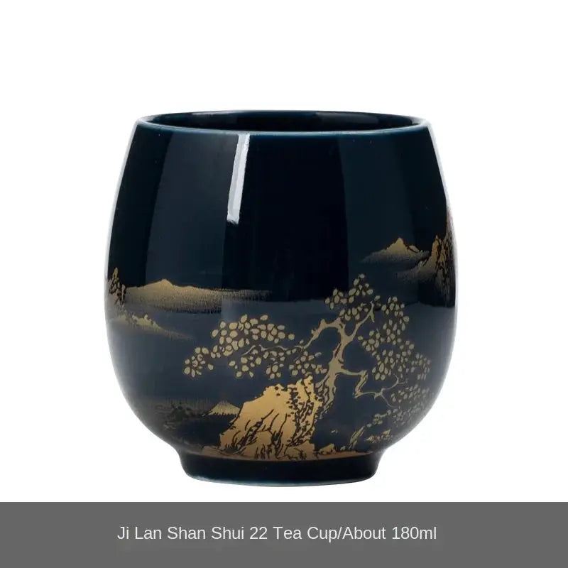 Jilan Simple Ceramic Teacup Japanese Style 180ml Black Glazed Minimalist Tea Bowl For Everyday Tea