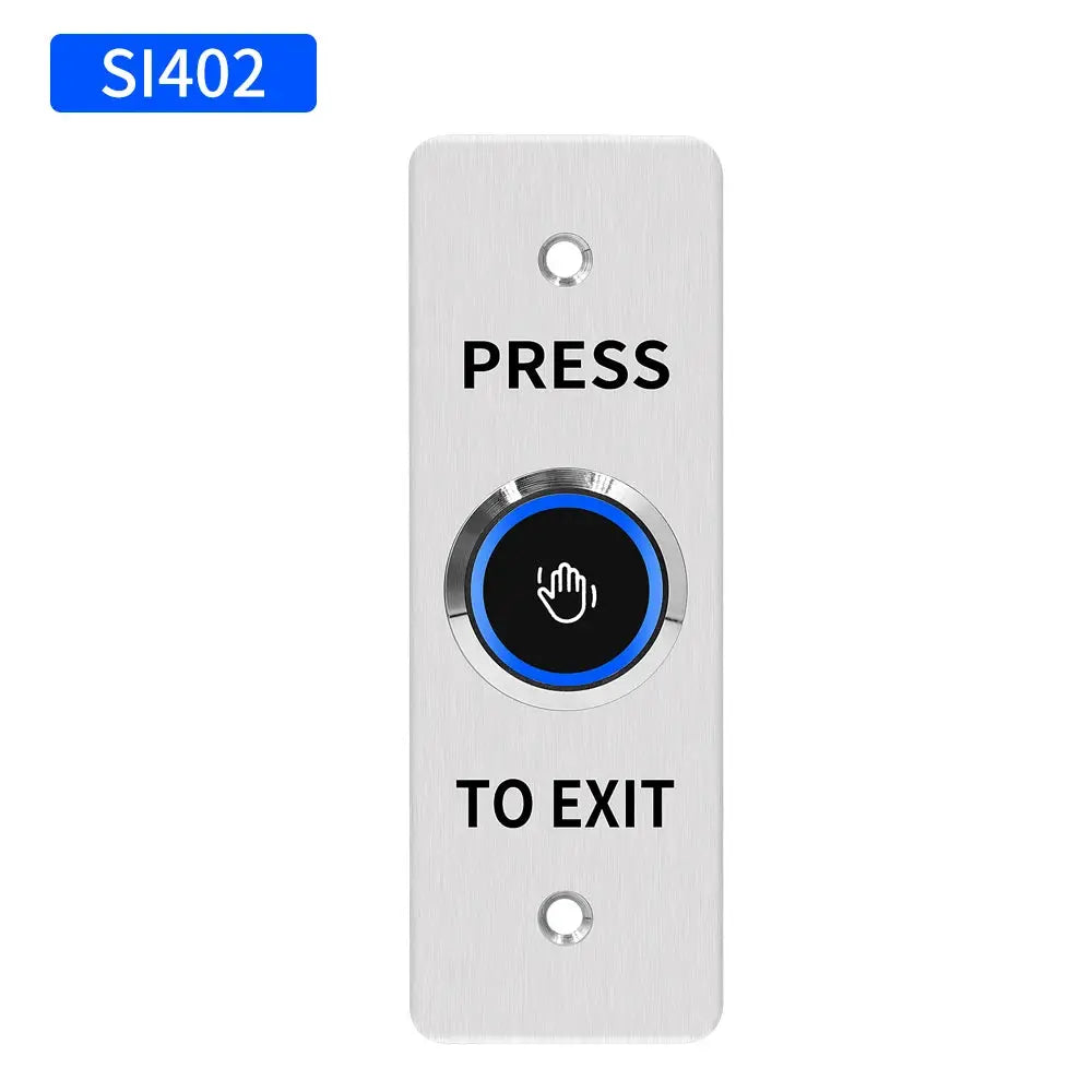 Brushed metal infrared no-touch exit button plate with blue LED ring for door access control SI402