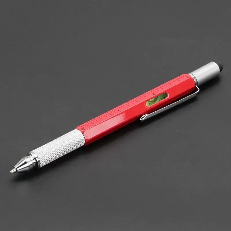 Simples Market 7 in1 multifunction ballpoint pen, red body with ruler and level