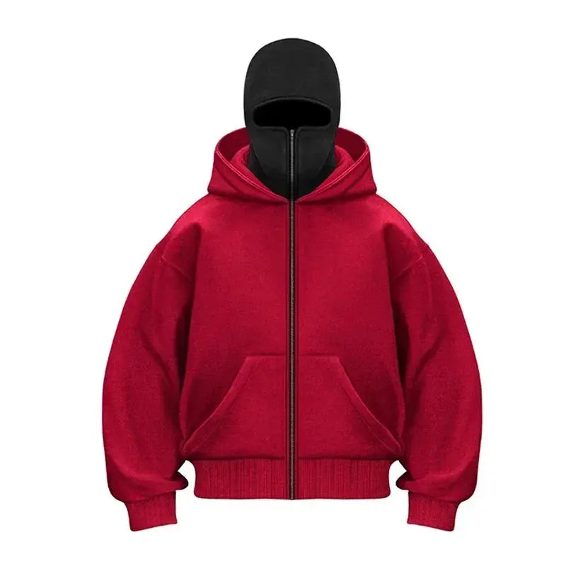 Urban Harajuku Balaclava Double Hooded Sweatshirt Unisex Warm Winter Streetwear Y2K Gothic Style