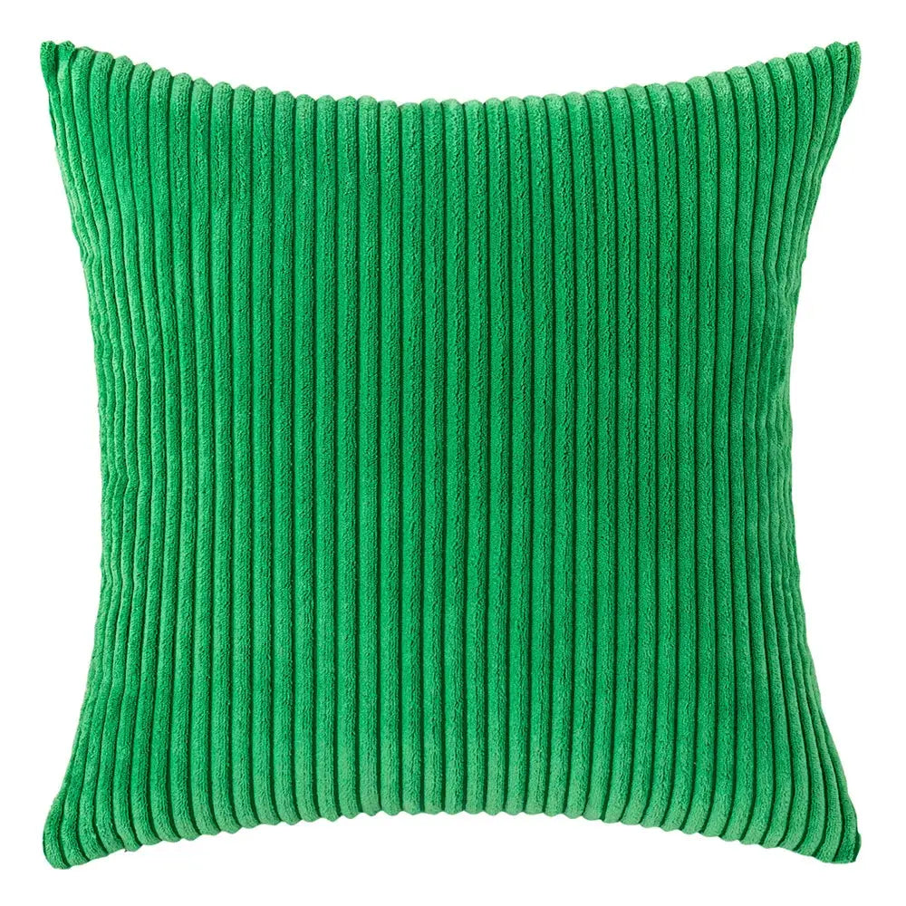 Pillow cover green corduroy with vertical ridges, decorative square cushion by Simples Market