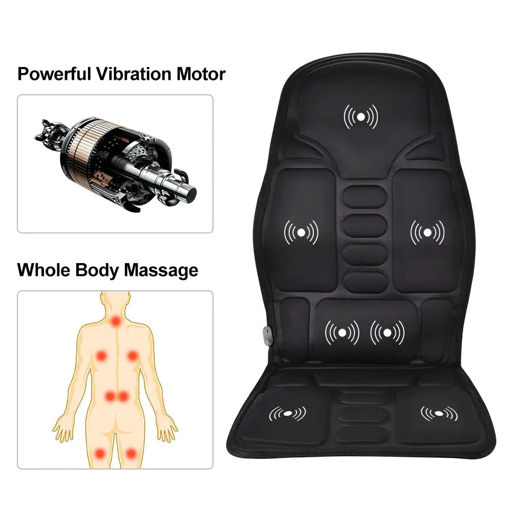 Massager chair pad by Simples Market; black heating and vibrating neck and back cushion for car or home