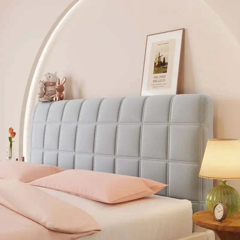 Simples Market headboard cover, queen size, stretch velvet dustproof slipcover in light gray for upholstered headboard.