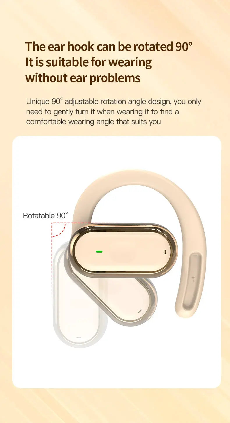 Bluetooth 5.4 earphones with rotatable 90° ear hooks in beige, with charging case - Simples Market