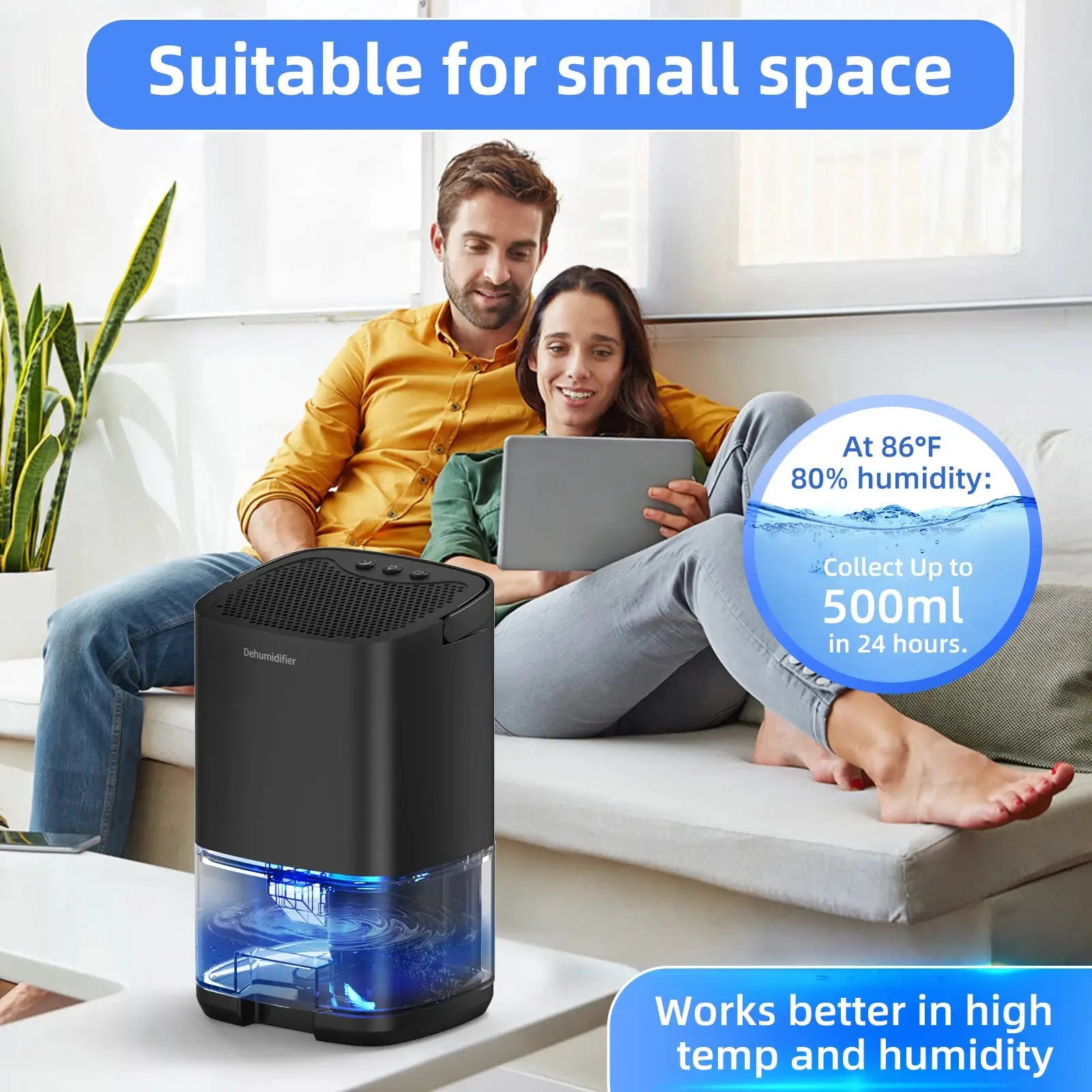 Deleaboa Portable Dehumidifier 350ml For Home Office And RV Eliminate Damp Moisture Energy Efficient