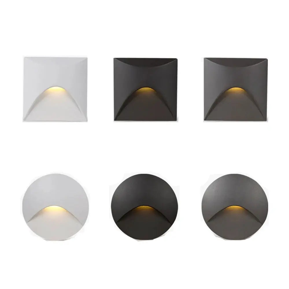 Outdoor recessed wall lights set of 6 square and round LED step lights in white black and gray with warm glow