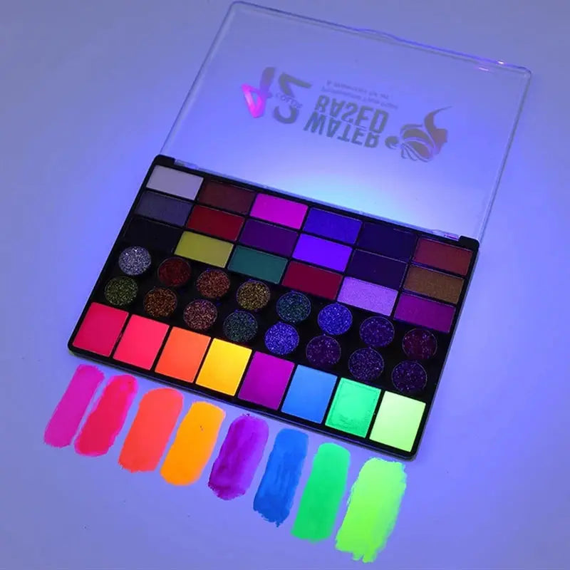 42 Color Water Soluble Face and Body Paint Set Neon Glitter Glow