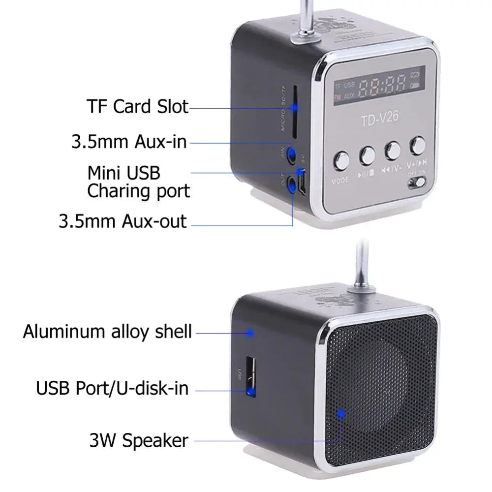 Mini Bluetooth Speaker Portable FM Radio MP3 Player AUX USB Sound Box With Metal Casing