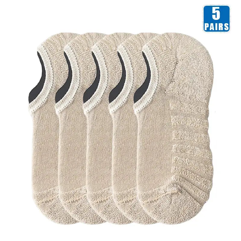 5 Pairs Mens Short Socks Cotton Breathable Ankle Low Cut Non Slip Casual Crew Socks For Summer And Autumn Wear