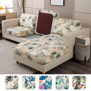 Tropical rainforest leaf printed milk-silk sofa cover set for a white sectional; elastic, dust-proof and detachable