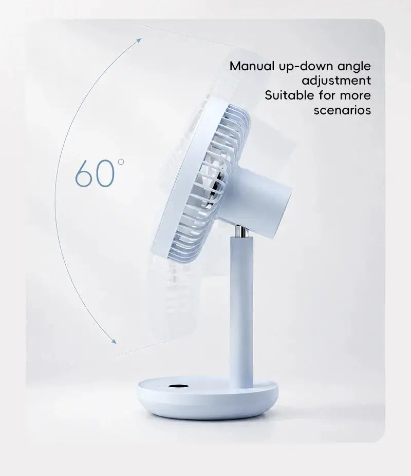 KINSCOTER smart oscillating desk fan, white, USB rechargeable with 60° adjustable tilt and 5 speeds