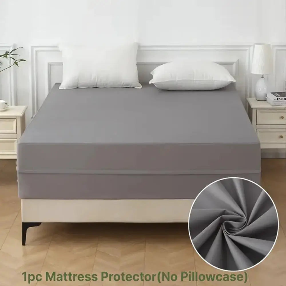 Mattress protector in gray, 6-sided waterproof with zipper, dustproof encasement, 1pc