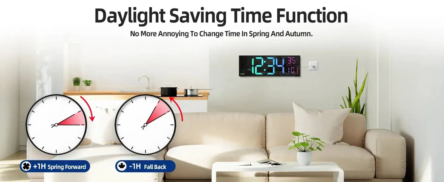 Simples Market 16.2-inch digital wall clock with remote, dual alarm, 8 RGB LED colors
