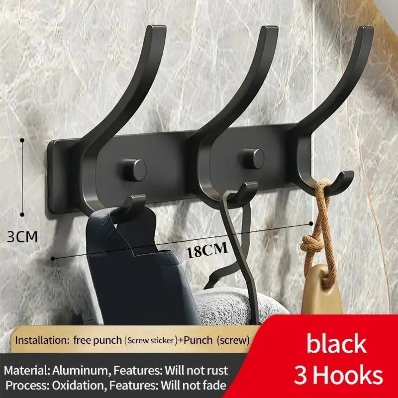 Black White Folding Robe Hooks Aluminum Wall Rack for Bathroom