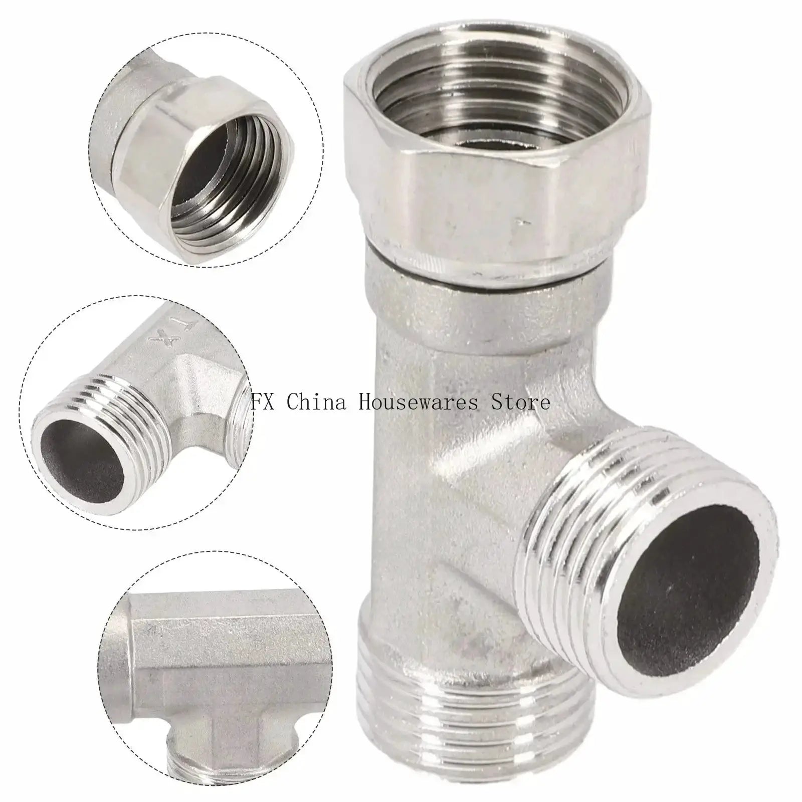 G One Half Inch 3 Way T Adapter For Bathroom Shower Water Splitter Toilet Valve Stainless Steel