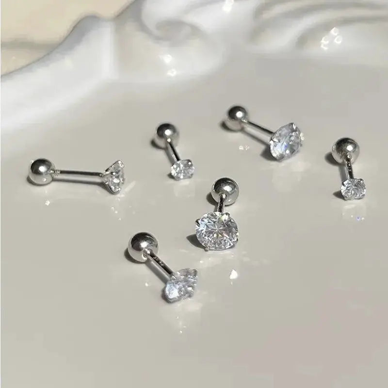 Simples Market six-piece stainless steel zirconia stud earrings set for cartilage, tragus, lobe, and daith piercings