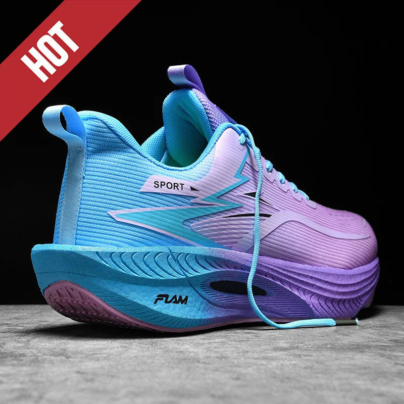 Unisex running shoes gradient blue to purple, lightweight breathable sneakers with air‑cushion sole