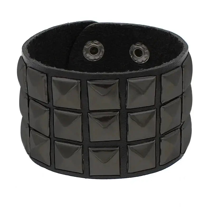 Punk Fashion Black Leather Cuff Bracelet with Metal Rivets and Studs for Men and Women Rock Gothic Jewelry 2024