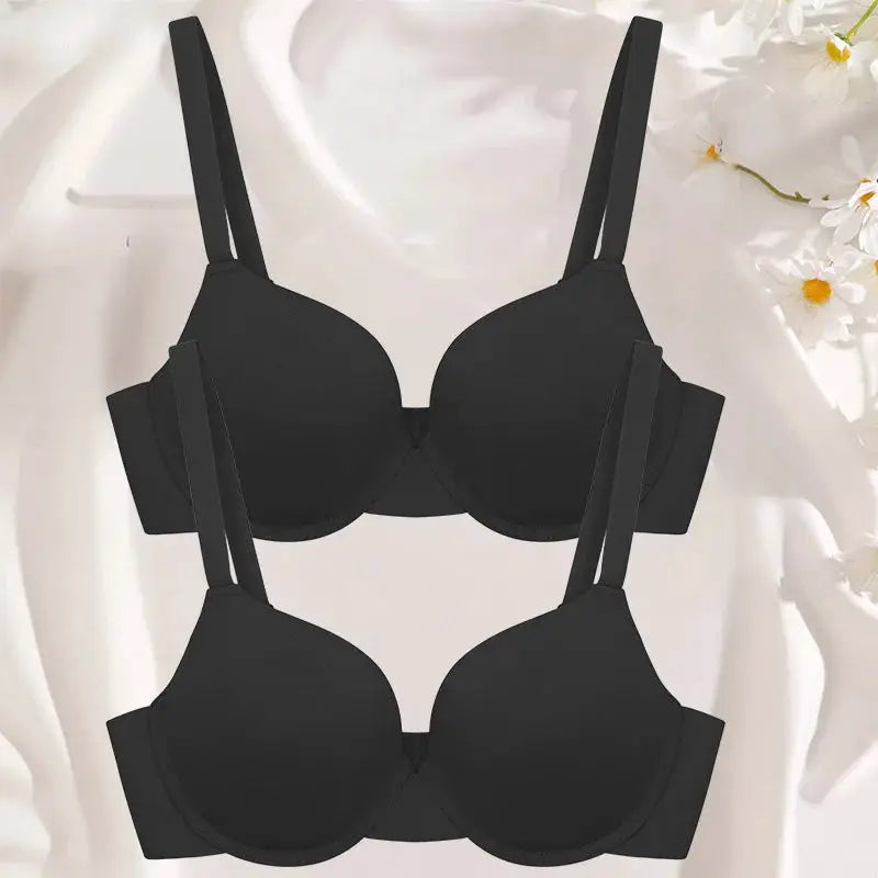 2-pack black wireless push-up bras with adjustable straps and padded cups