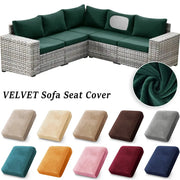 Velvet sofa seat cover set for outdoor sectional by Simples Market in green; stretchy, removable cushions, color options