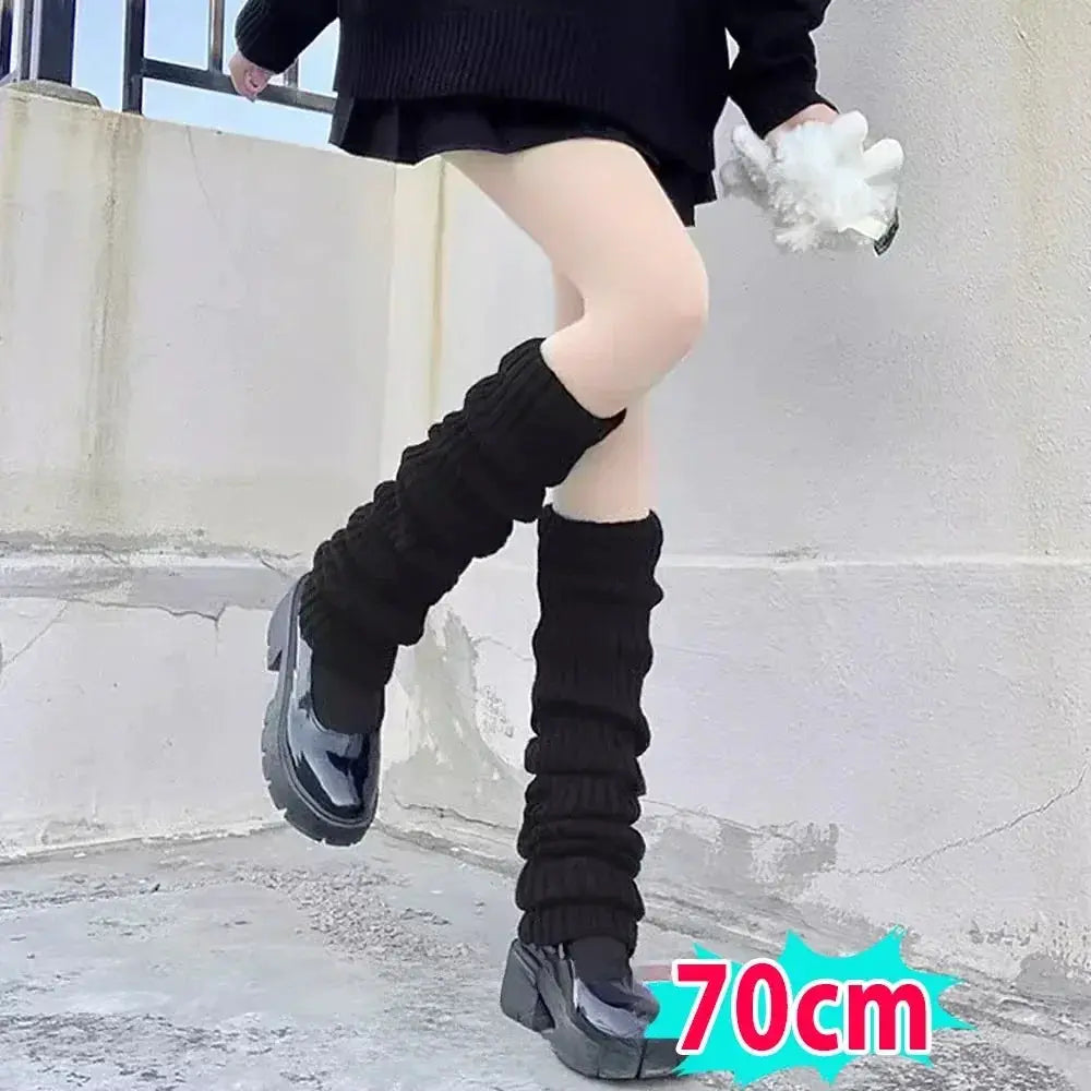 KnitAura Lolita Leg Warmers Y2K Crochet Heap Style Knit For Autumn Winter Warmth 40 To 70 Cm