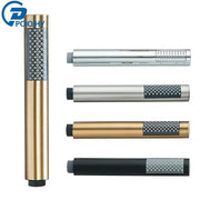 Simples Market five-piece handheld shower head set in brushed gold, chrome, silver, bronze, and black with textured grip.