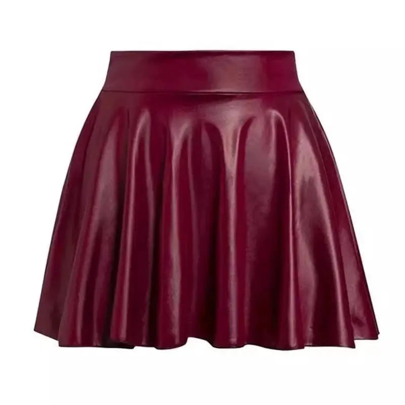Simples Market faux leather mini skirt, burgundy high-waisted with glossy finish