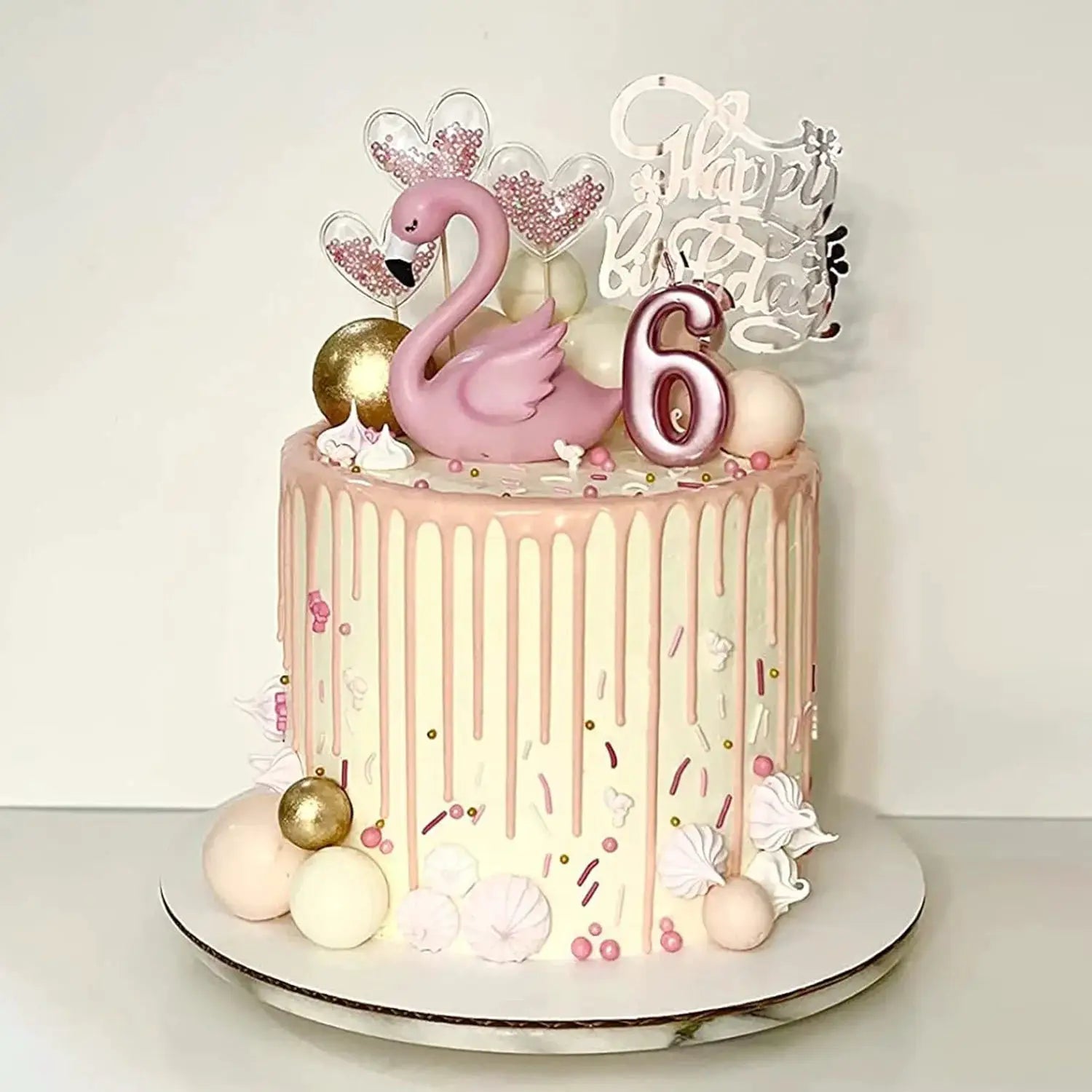 Restards Rose Gold Happy Birthday Cake Topper Cupcake Toppers With Pink Pearl Heart Decorations For Girls Princess Party